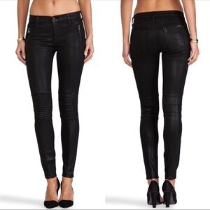 NWT Hudson Coated Stark Moto black Ribbed Knee Mid Rise skinny pants Jeans